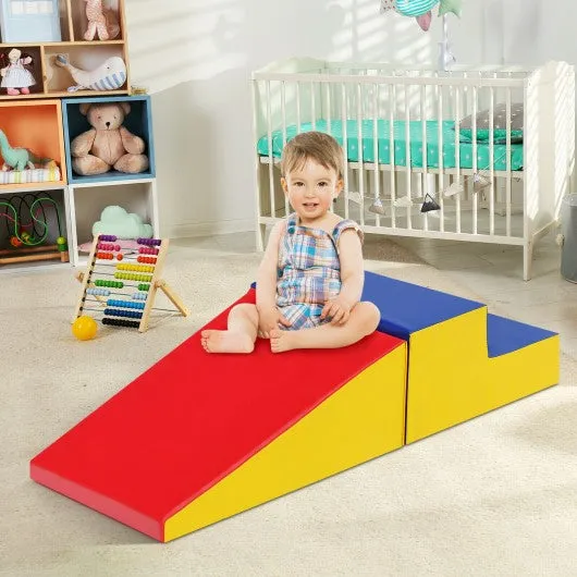 2 Pcs Soft Foam Indoor Toddler Climb Slide Activity Play Set -Blue
