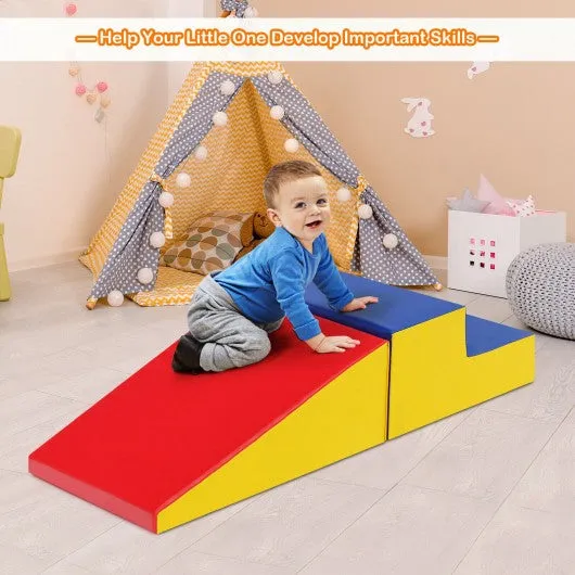 2 Pcs Soft Foam Indoor Toddler Climb Slide Activity Play Set -Blue
