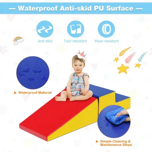 2 Pcs Soft Foam Indoor Toddler Climb Slide Activity Play Set -Blue