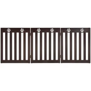 24" Folding Wooden Freestanding Dog Gate w/360° Flexible Hinge for Pet-Espresso