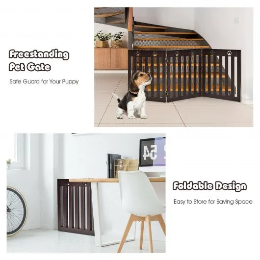 24" Folding Wooden Freestanding Dog Gate w/360° Flexible Hinge for Pet-Espresso