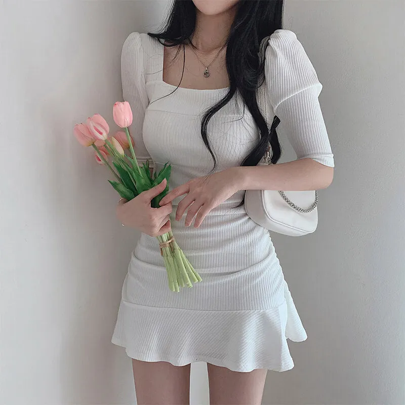 Coquette Aesthetic Dress Puff Shoulder