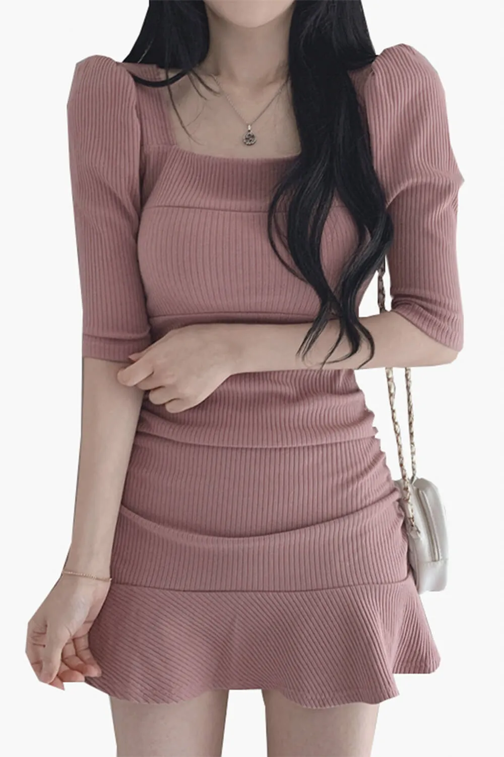 Coquette Aesthetic Dress Puff Shoulder