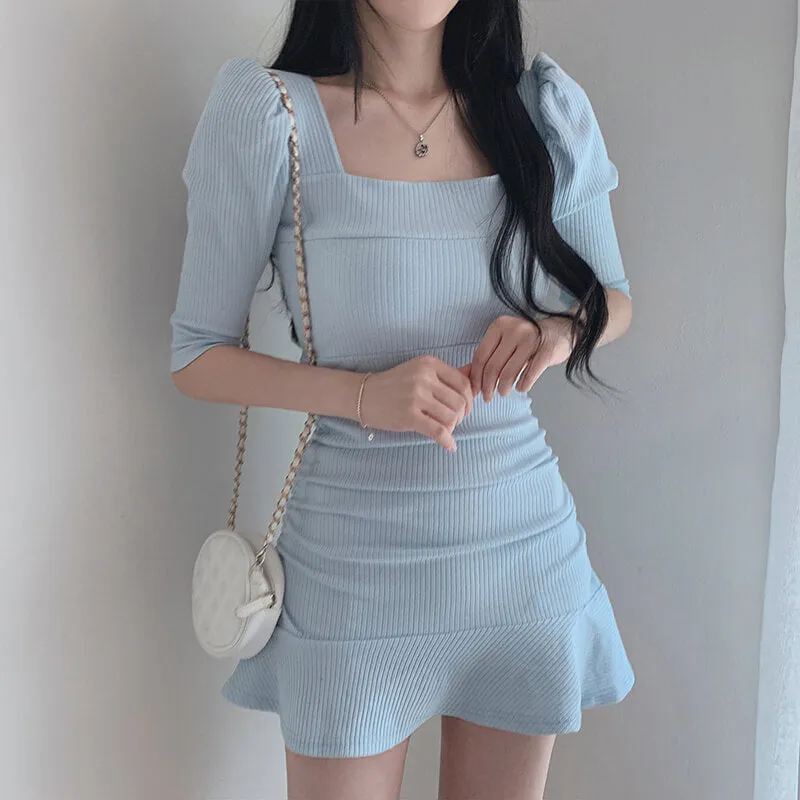 Coquette Aesthetic Dress Puff Shoulder