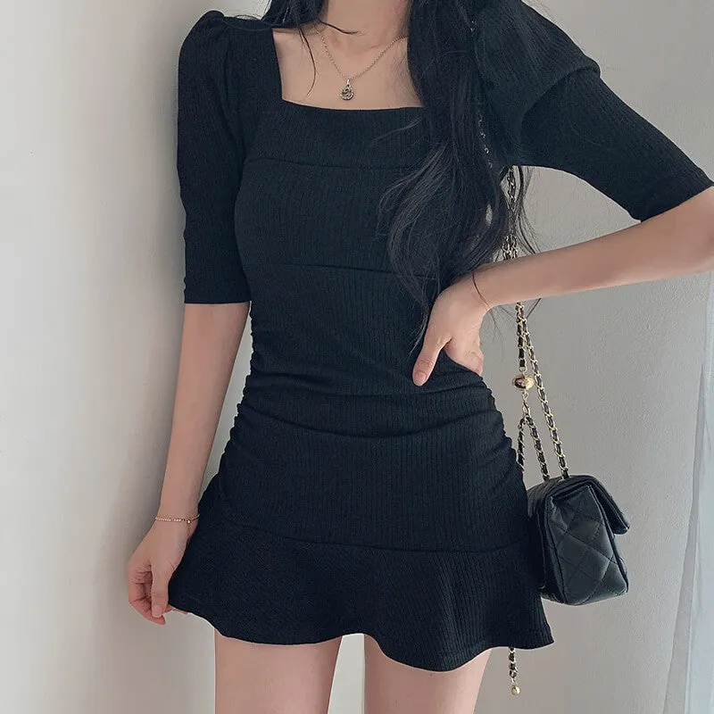 Coquette Aesthetic Dress Puff Shoulder
