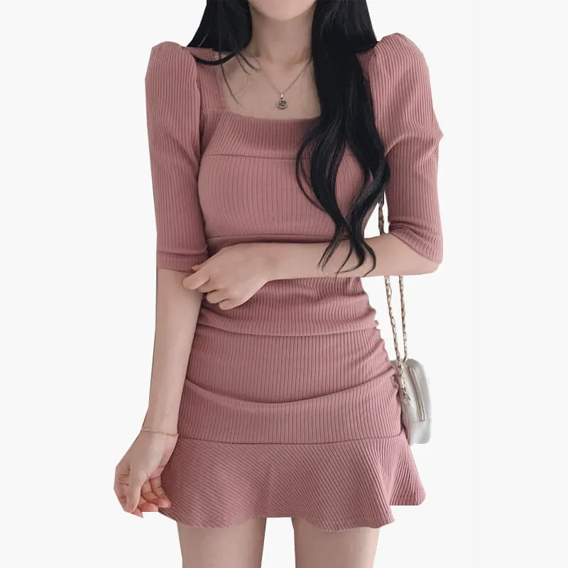 Coquette Aesthetic Dress Puff Shoulder