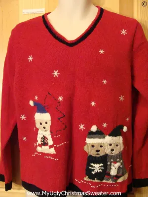 Dog Puppy Lovers Red Festive Christmas Sweater
