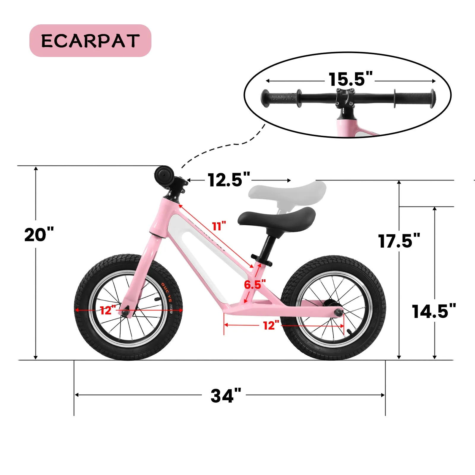 ECARPAT Balance Bike, Magnesium Alloy Frame Toddler Bike,Lightweight Sport Training Bicycle with 12" Rubber Foam Tires,Adjustable Seat for Kids Ages 1-5 Years Old.