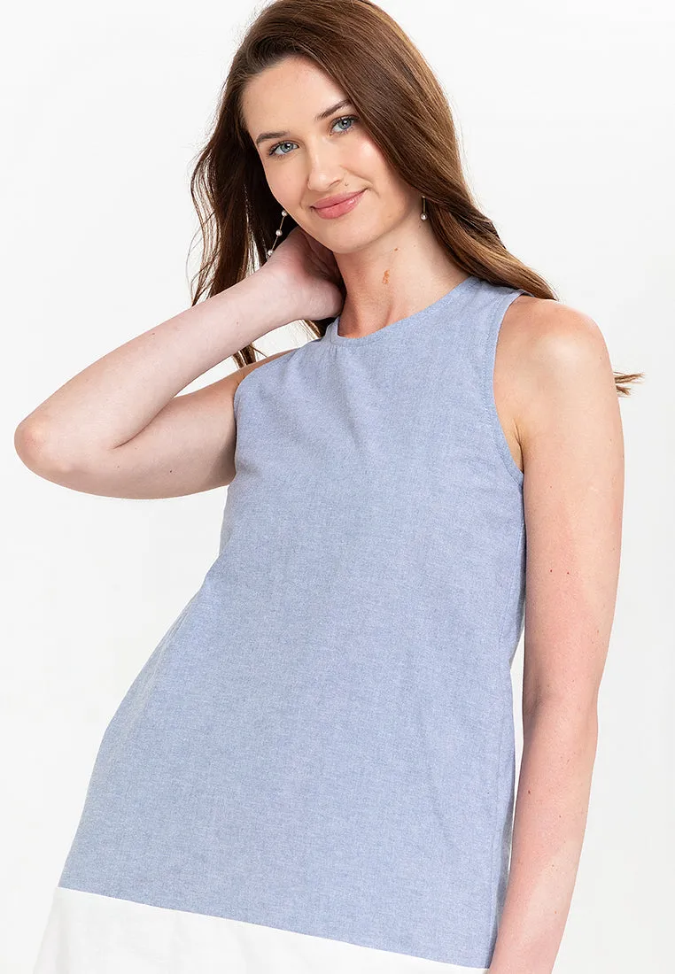 Liora Two-Tone Sleeveless Cotton Short Dress