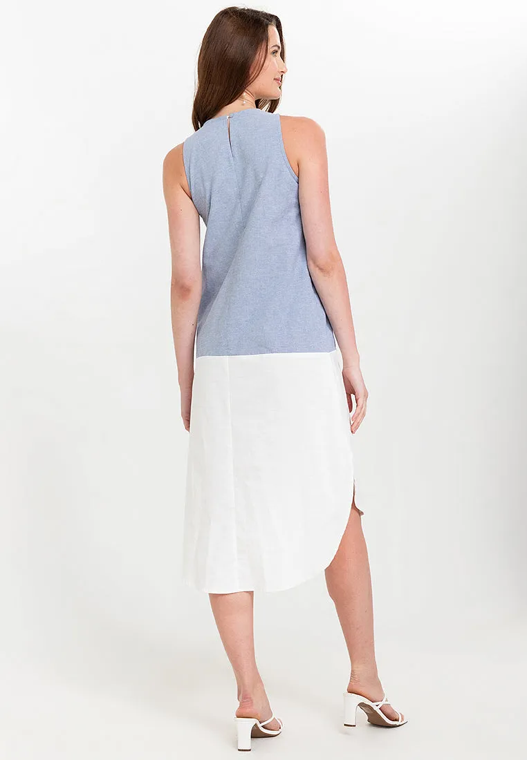 Liora Two-Tone Sleeveless Cotton Short Dress
