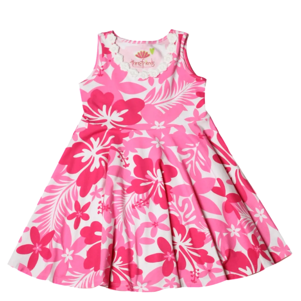 Little Cupcake Tank Full Circle Twirling Dress in Hibiscus Flower
