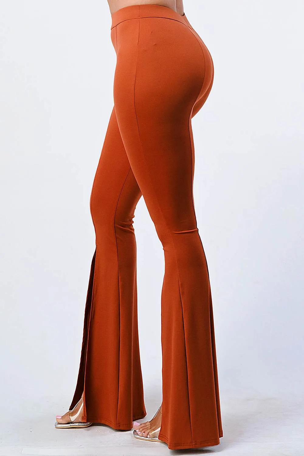 LUXE ELASTIC WAIST SLIT WIDE PANTS