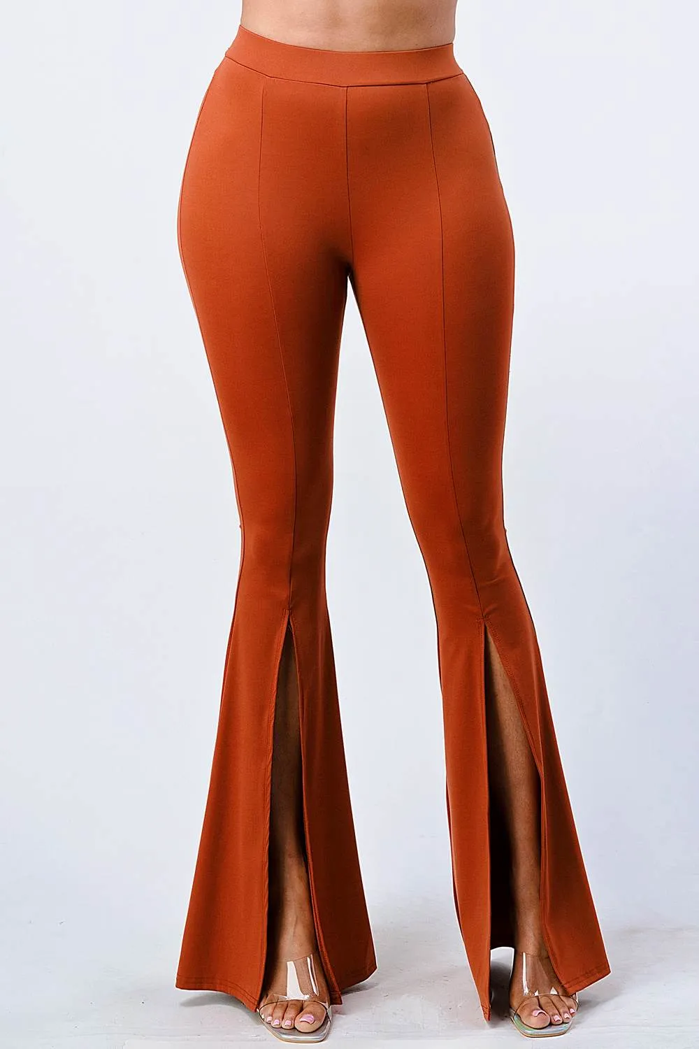 LUXE ELASTIC WAIST SLIT WIDE PANTS