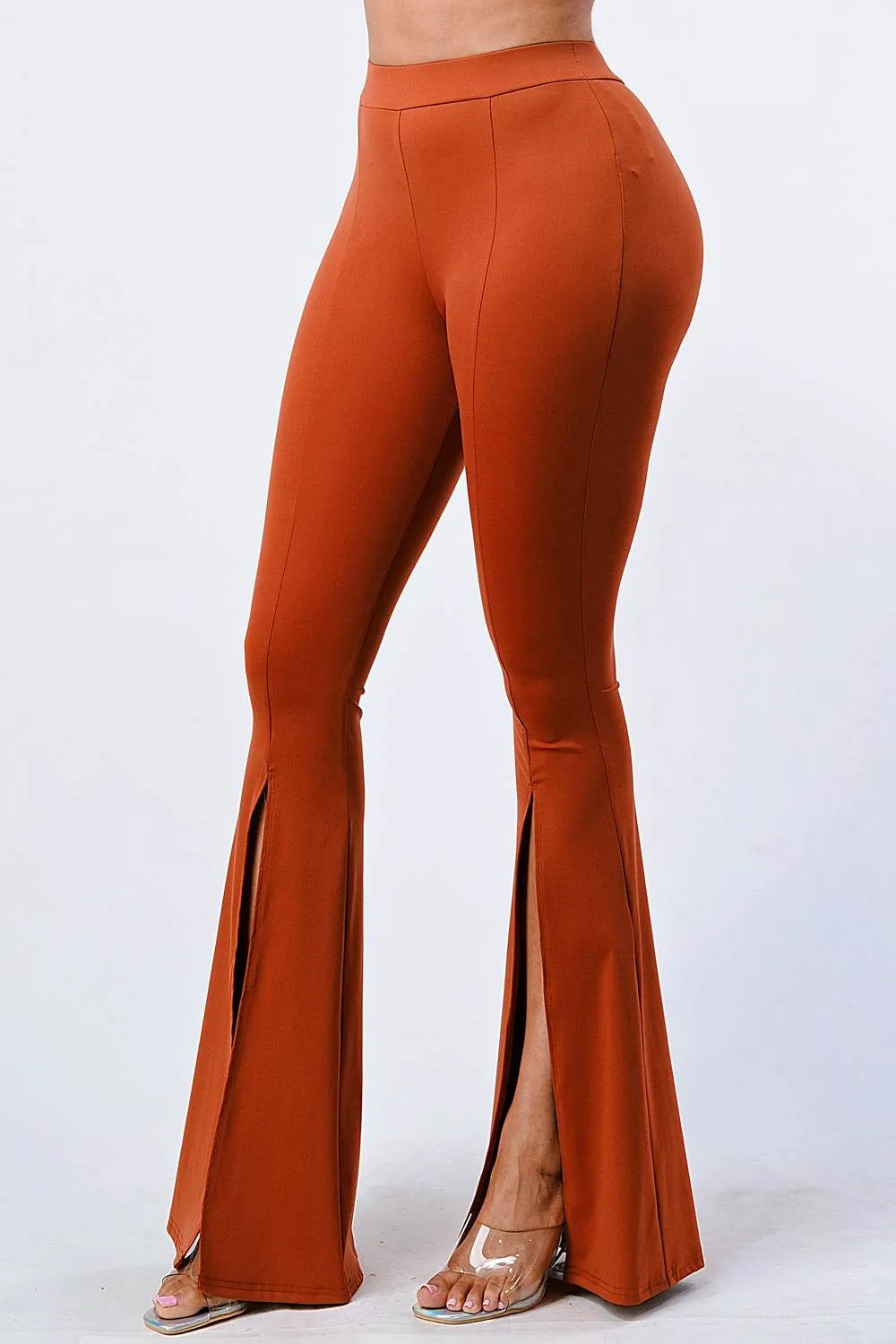 LUXE ELASTIC WAIST SLIT WIDE PANTS