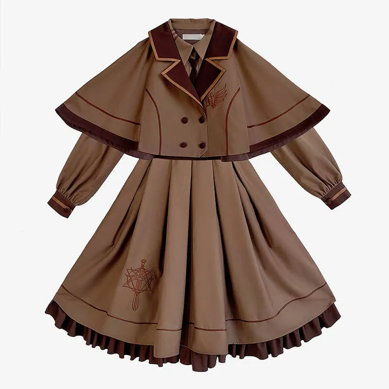 Magical Aesthetic Tan Brown Academia Uniform Dress