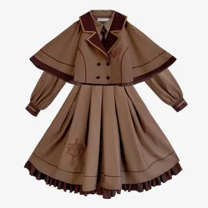 Magical Aesthetic Tan Brown Academia Uniform Dress