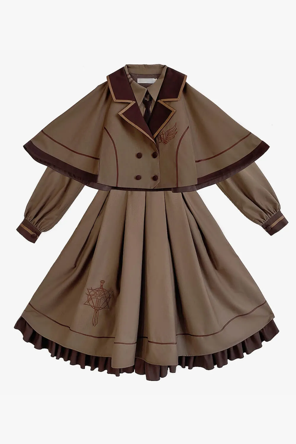 Magical Aesthetic Tan Brown Academia Uniform Dress