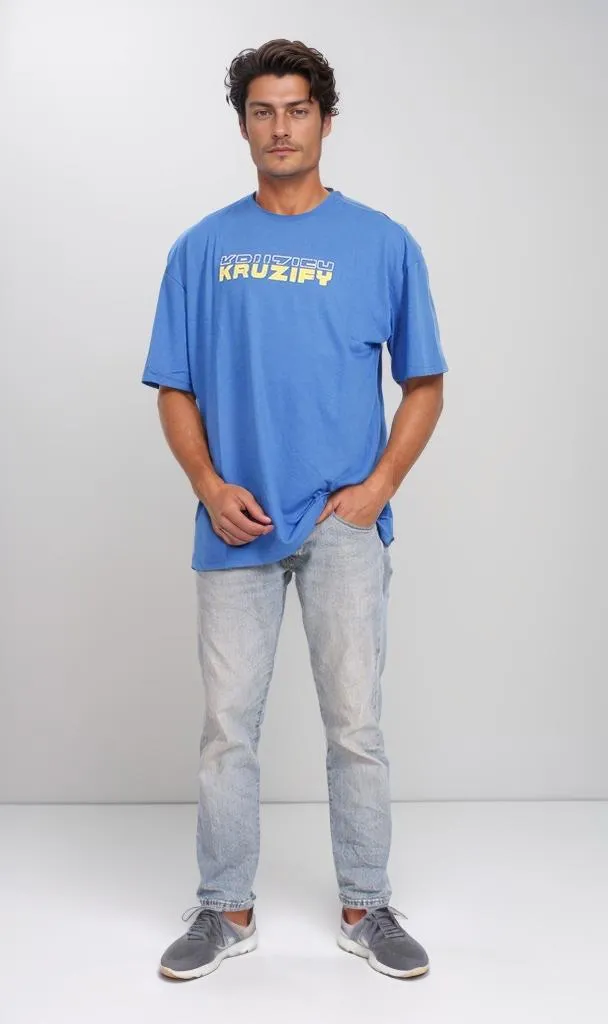 O203143 - Kruzify Oversized Graphic T-Shirt  Royal Blue