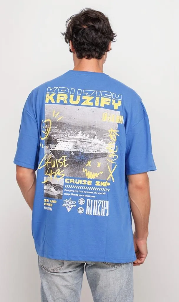 O203143 - Kruzify Oversized Graphic T-Shirt  Royal Blue