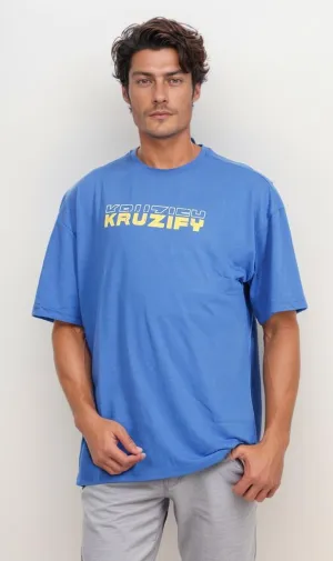 O203143 - Kruzify Oversized Graphic T-Shirt  Royal Blue