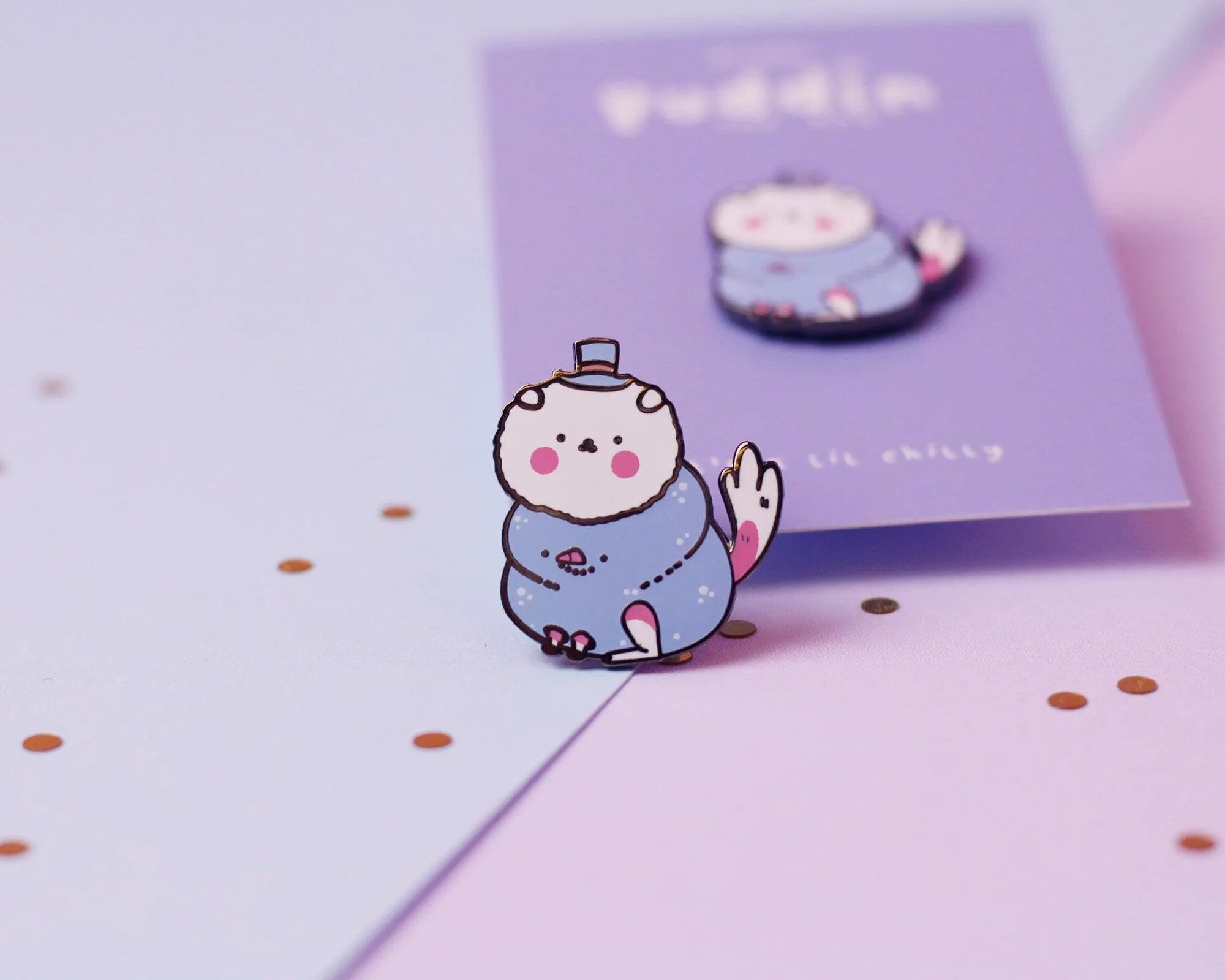 Puddin' the Dog Snowman Enamel Pin | Cute Kawaii Winter Pin Badge | Adorable Collectible for Jackets & Bags