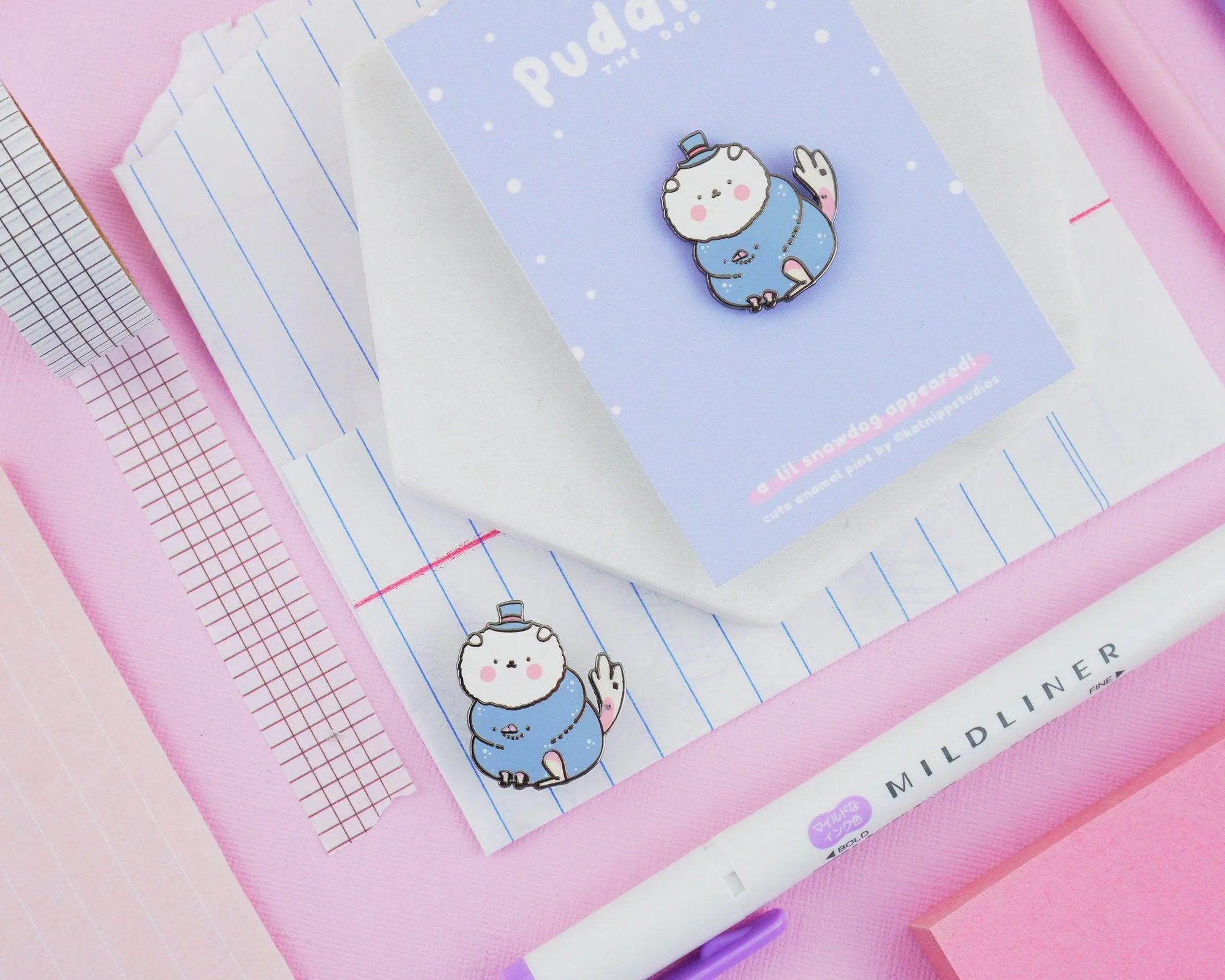 Puddin' the Dog Snowman Enamel Pin | Cute Kawaii Winter Pin Badge | Adorable Collectible for Jackets & Bags