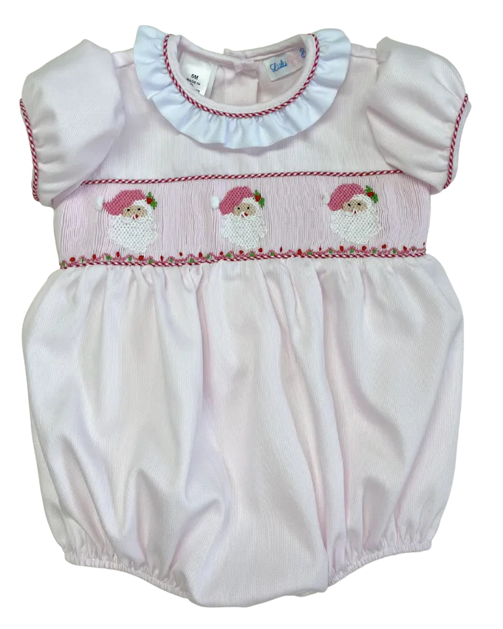 Santa Trio Smocked Bubble- Pink