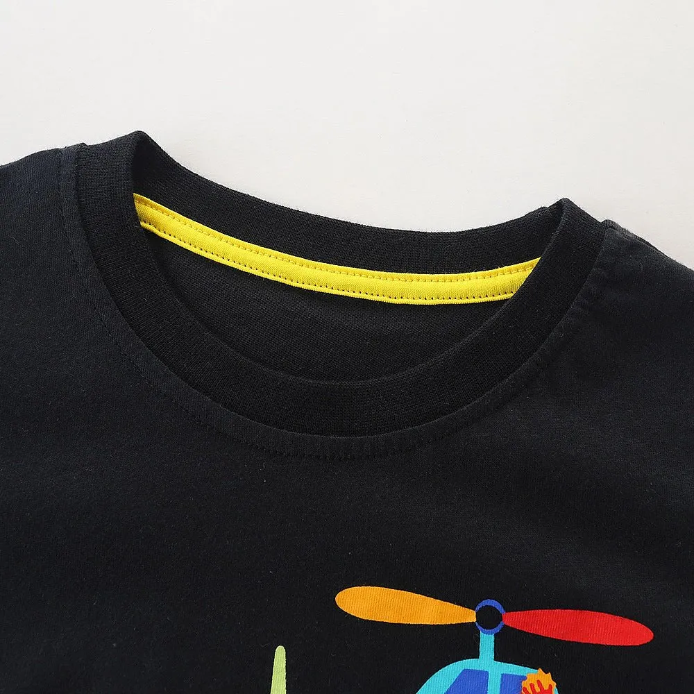 Toddler Boy's Helicopter Print Short Sleeve T-shirt