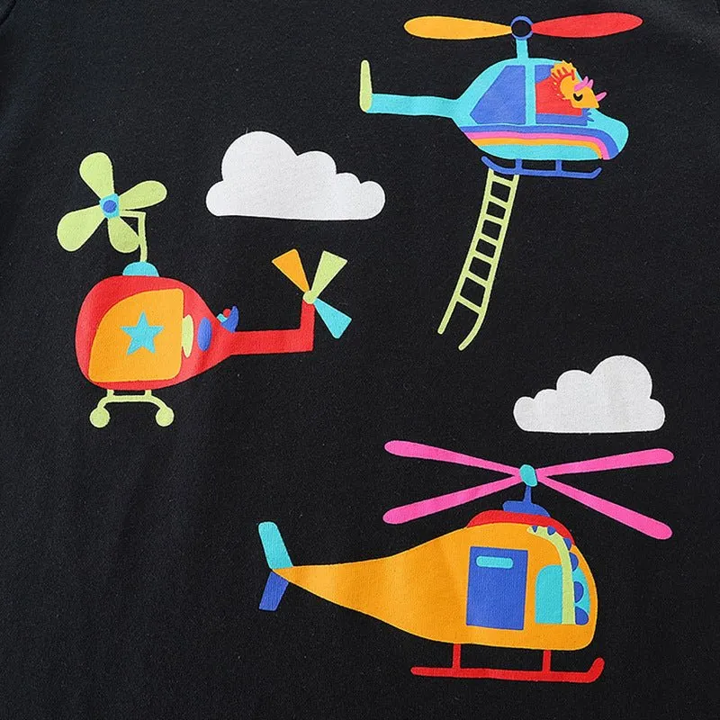 Toddler Boy's Helicopter Print Short Sleeve T-shirt