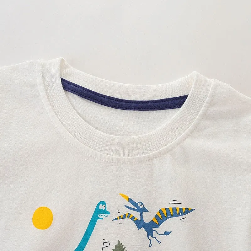 Toddler Boy's White T-shirt with Dinosaur Print