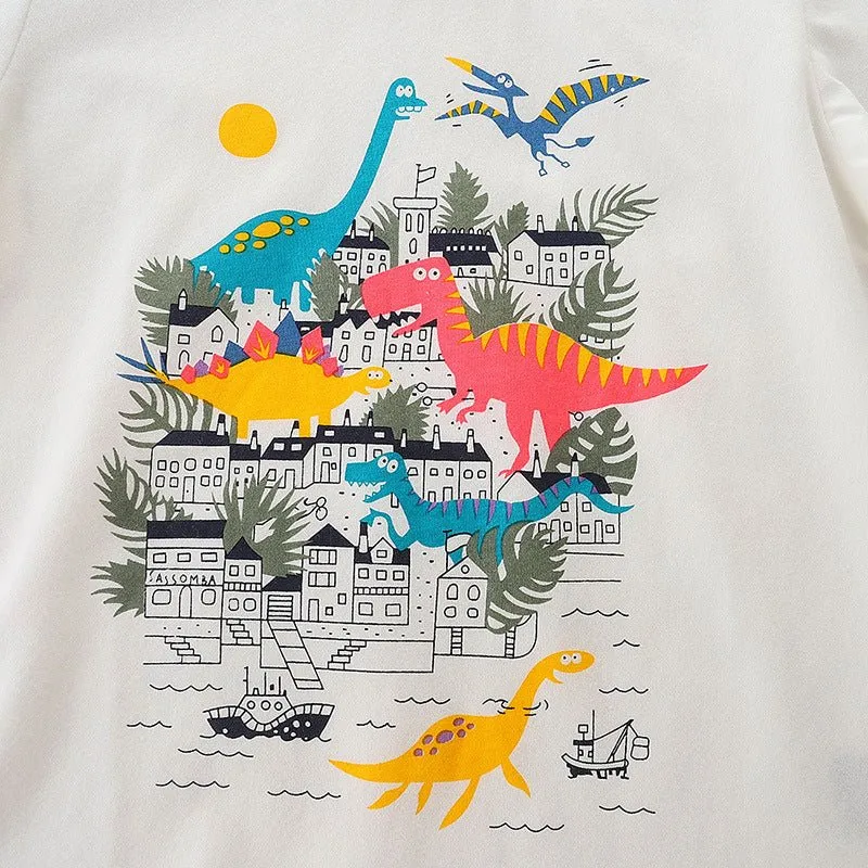 Toddler Boy's White T-shirt with Dinosaur Print