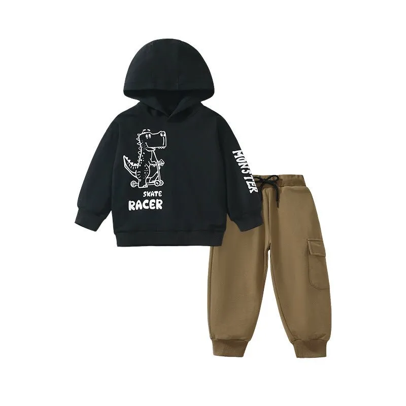Toddler/Kid Boy's Dinosaur Black Sweatshirt with Pants Set
