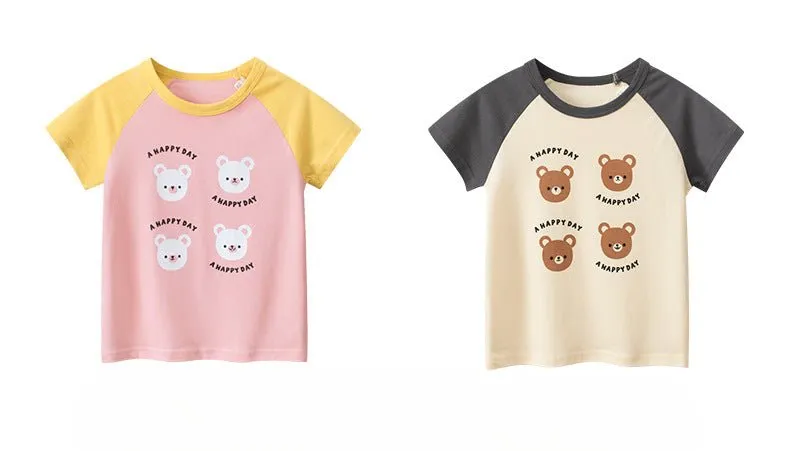 Toddler/Kid's Cartoon Bear Smiling Print Design Tee (2 Colors)