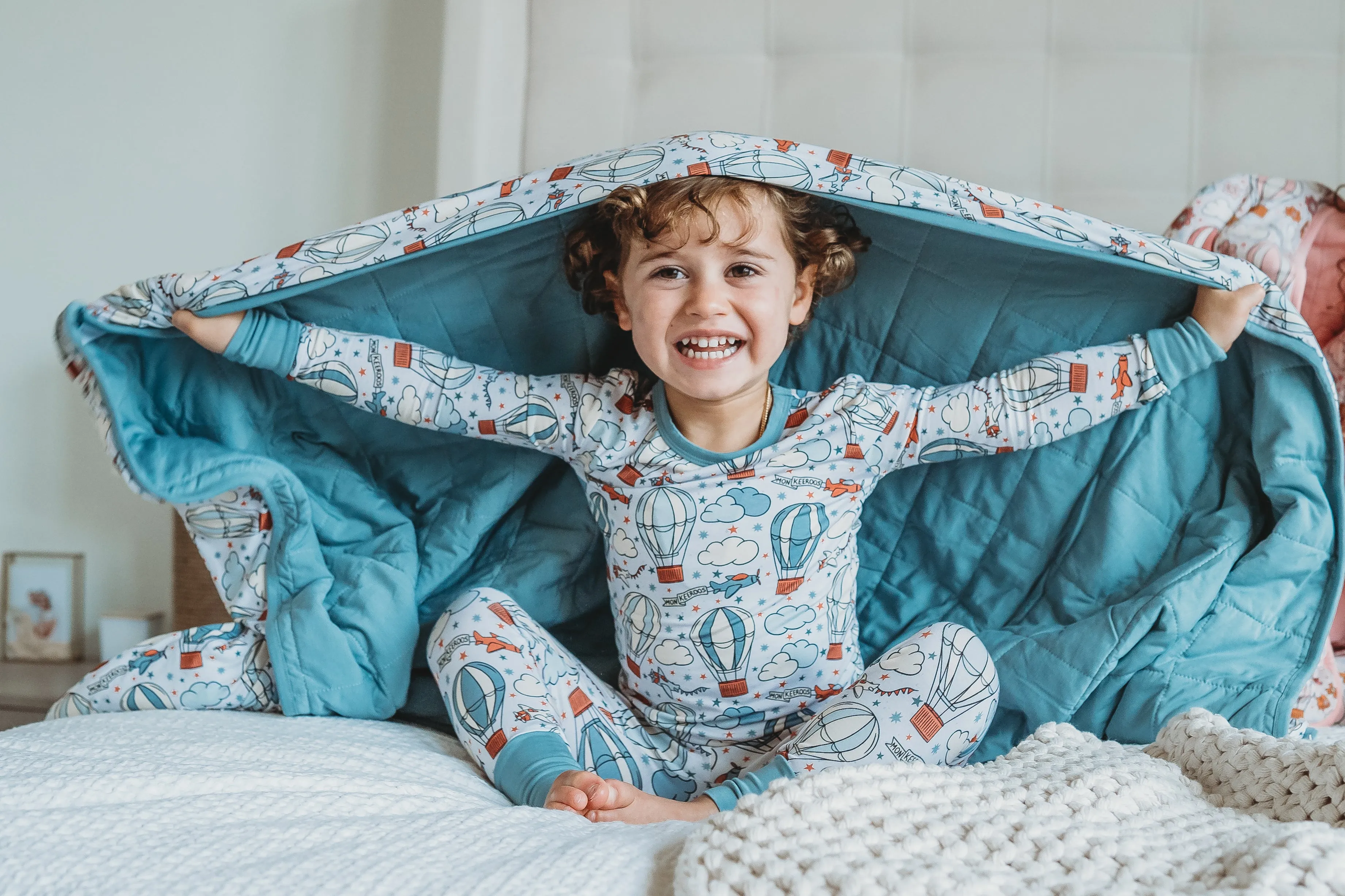 Up Up & Away Quilted Blankets- Blue