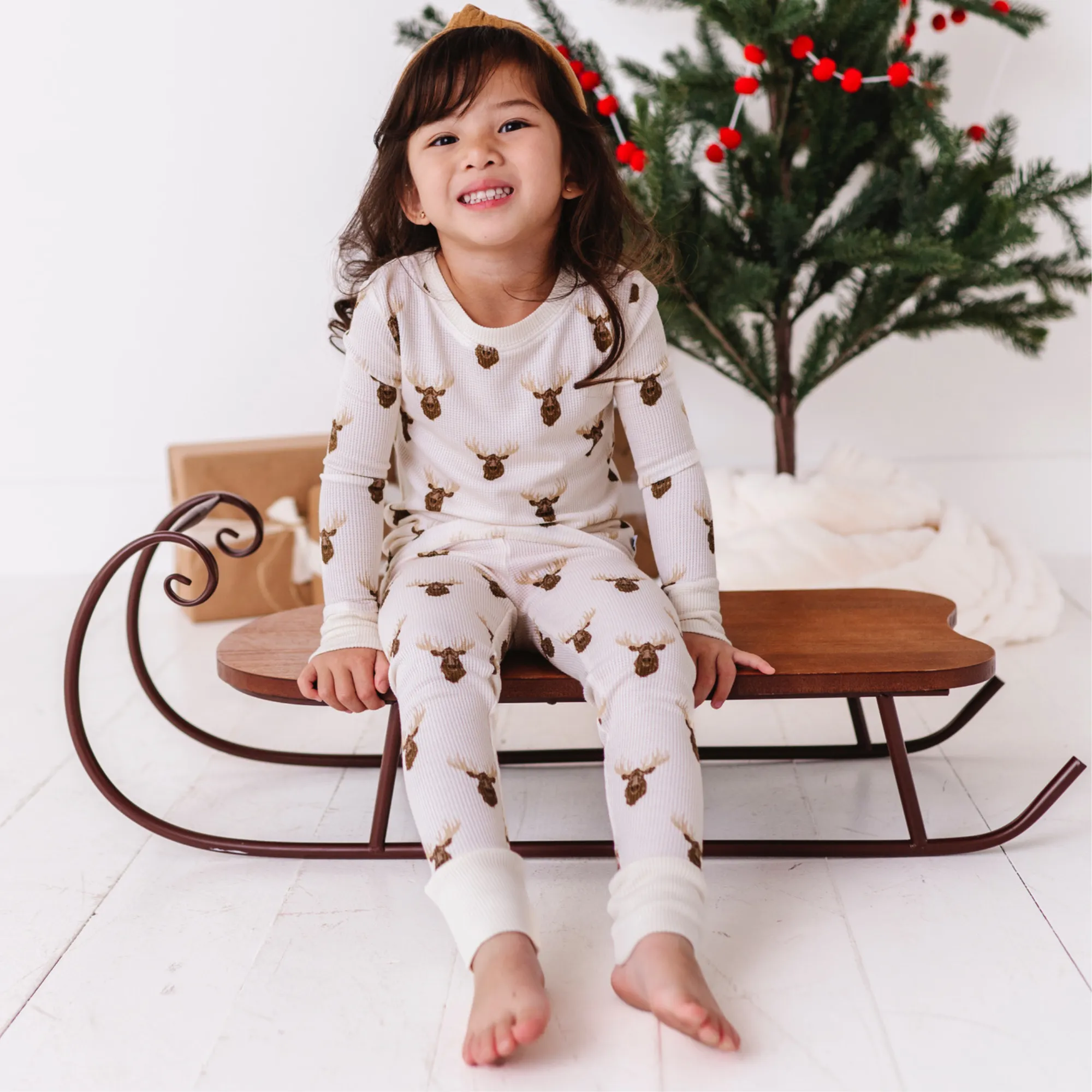 Waffley Cute Moose Waffle Knit Kids Pajamas